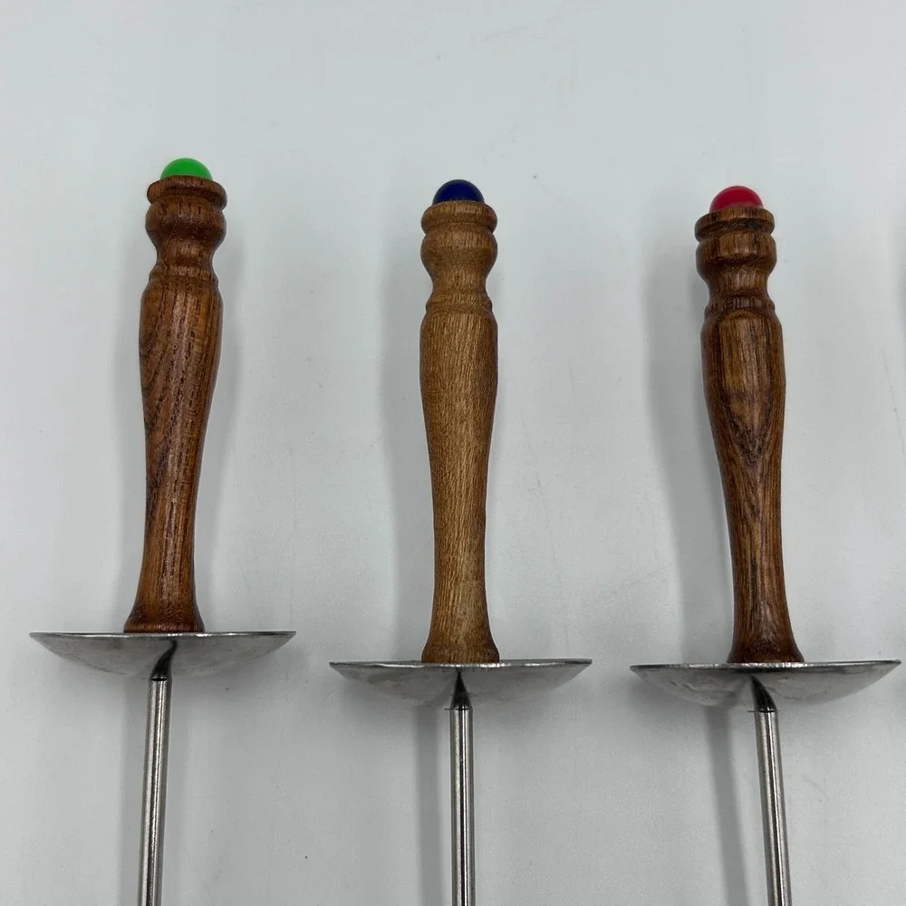 MCM Edelstahl Rostfrei Fondue Forks 6 Ea Germany Stainless Steel 2Prong Wood 11